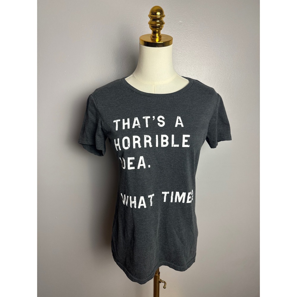 Crazy Dog T-Shirts Graphic Tee Womens L Gray Excellent Horrible Idea What Time